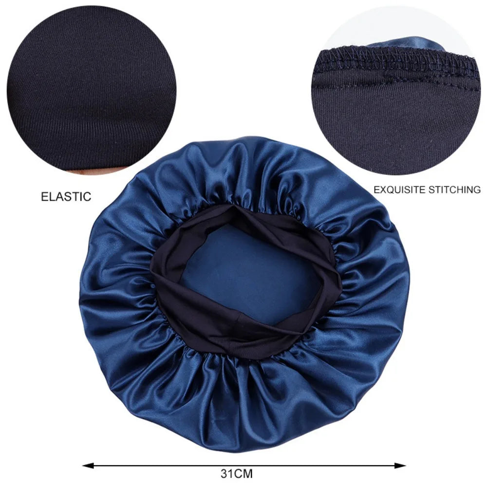New Women's Satin Solid Wide-brimmed Sleeping Hat